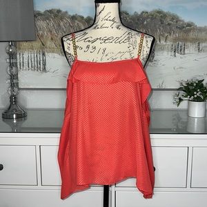 MICHAEL Michael Kors Orange 🍊 Polkadot Metallic Ruffle ☀️ Gold Chain Top